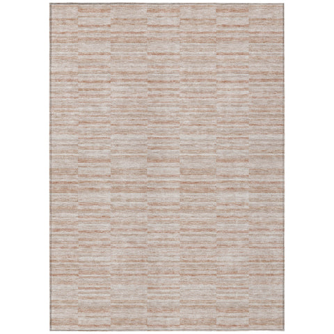 3' X 5' Salmon Copper And Beige Striped Washable Indoor Outdoor Area Rug