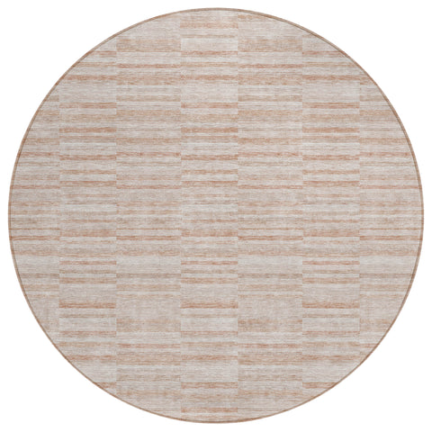 8' Salmon Copper And Beige Round Striped Washable Indoor Outdoor Area Rug