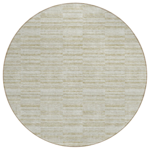 8' Taupe Beige And Tan Round Striped Washable Indoor Outdoor Area Rug