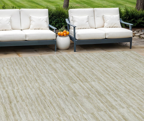8' X 10' Taupe Beige And Tan Striped Washable Indoor Outdoor Area Rug
