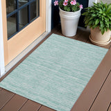3' X 5' Turquoise Teal Blue And Gray Striped Washable Indoor Outdoor Area Rug