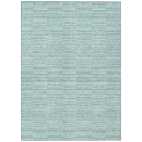 5' X 8' Turquoise Teal Blue And Gray Striped Washable Indoor Outdoor Area Rug