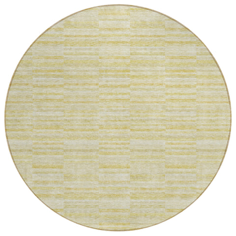 8' Wheat Gold And Tan Round Striped Washable Indoor Outdoor Area Rug
