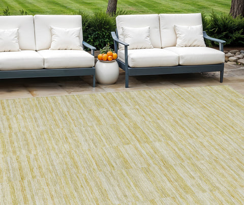 8' X 10' Wheat Gold And Tan Striped Washable Indoor Outdoor Area Rug