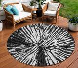 8' Black Charcoal And Ivory Round Abstract Washable Indoor Outdoor Area Rug