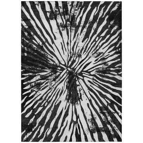 8' X 10' Black Charcoal And Ivory Abstract Washable Indoor Outdoor Area Rug