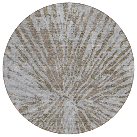 8' Brown And Gray Round Abstract Washable Indoor Outdoor Area Rug