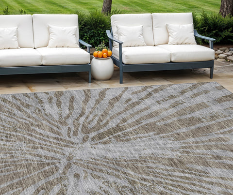 8' X 10' Brown And Gray Abstract Washable Indoor Outdoor Area Rug