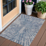 3' X 5' Blue Gray And Silver Abstract Washable Indoor Outdoor Area Rug