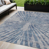 5' X 8' Blue Gray And Silver Abstract Washable Indoor Outdoor Area Rug