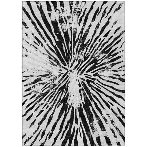 3' X 5' Ivory Black And Gray Abstract Washable Indoor Outdoor Area Rug