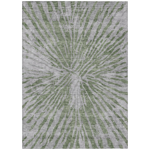 3' X 5' Olive Green Gray And Silver Abstract Washable Indoor Outdoor Area Rug