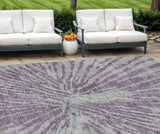 8' X 10' Purple And Gray Abstract Washable Indoor Outdoor Area Rug