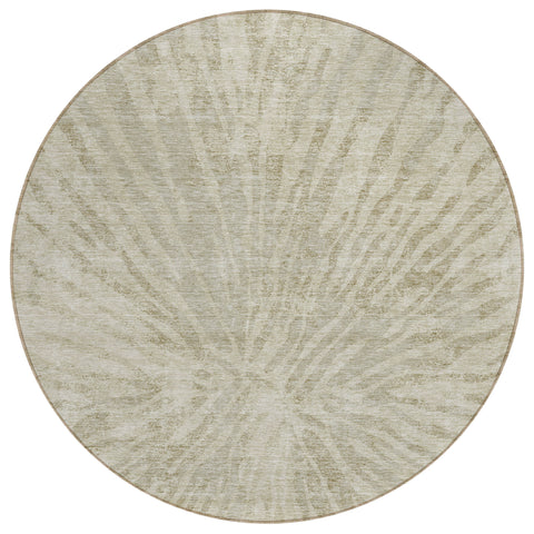 8' Taupe And Beige Round Abstract Washable Indoor Outdoor Area Rug