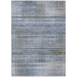 5' X 8' Denim Blue And Sky Blue Striped Washable Indoor Outdoor Area Rug