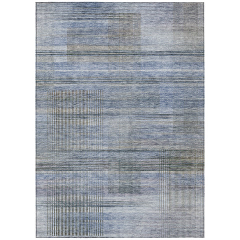 8' X 10' Denim Blue And Sky Blue Striped Washable Indoor Outdoor Area Rug