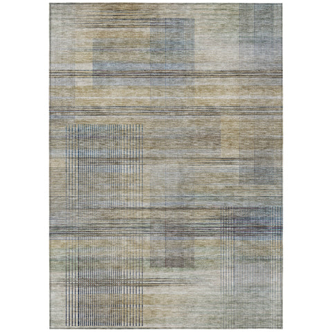 8' X 10' Khaki Tan And Beige Striped Washable Indoor Outdoor Area Rug