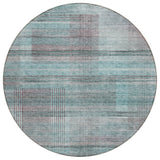 8' Teal Blue Gray And Charcoal Round Striped Washable Indoor Outdoor Area Rug