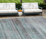 8' X 10' Teal Blue Gray And Charcoal Striped Washable Indoor Outdoor Area Rug