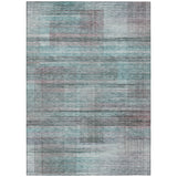 8' X 10' Teal Blue Gray And Charcoal Striped Washable Indoor Outdoor Area Rug