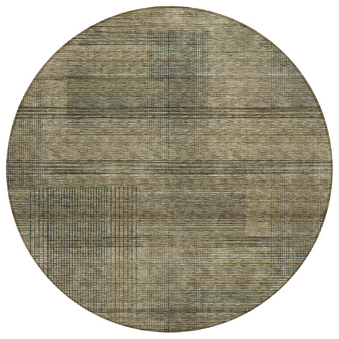 8' Brown Beige And Taupe Round Striped Washable Indoor Outdoor Area Rug