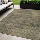 8' X 10' Brown Beige And Taupe Striped Washable Indoor Outdoor Area Rug