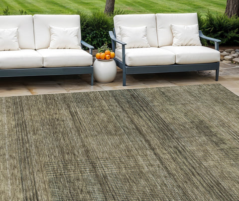 8' X 10' Brown Beige And Taupe Striped Washable Indoor Outdoor Area Rug