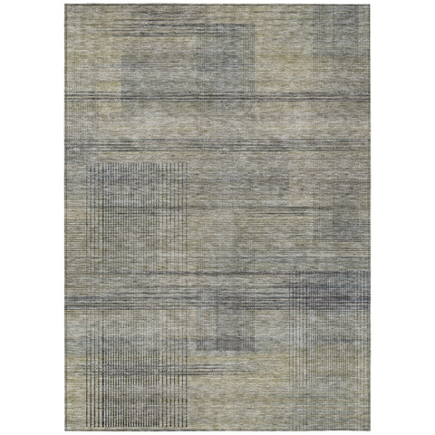 8' X 10' Khaki Beige And Gray Striped Washable Indoor Outdoor Area Rug