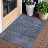 3' X 5' Navy Blue And Gray Striped Washable Indoor Outdoor Area Rug