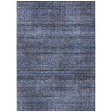 3' X 5' Navy Blue And Gray Striped Washable Indoor Outdoor Area Rug
