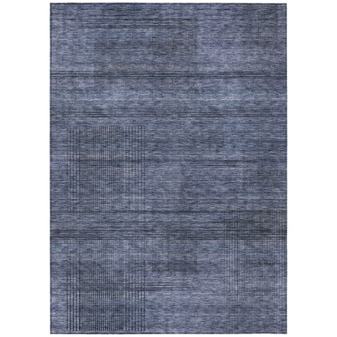 3' X 5' Navy Blue And Gray Striped Washable Indoor Outdoor Area Rug