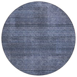 8' Navy Blue And Gray Round Striped Washable Indoor Outdoor Area Rug