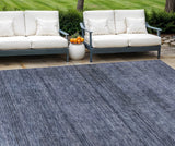 8' X 10' Navy Blue And Gray Striped Washable Indoor Outdoor Area Rug