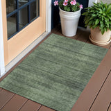 3' X 5' Olive Green And Gray Striped Washable Indoor Outdoor Area Rug