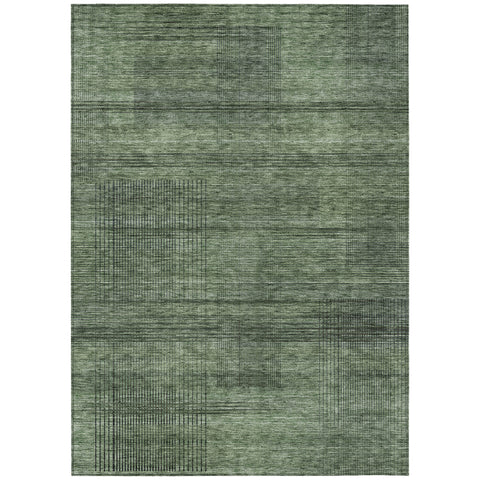3' X 5' Olive Green And Gray Striped Washable Indoor Outdoor Area Rug