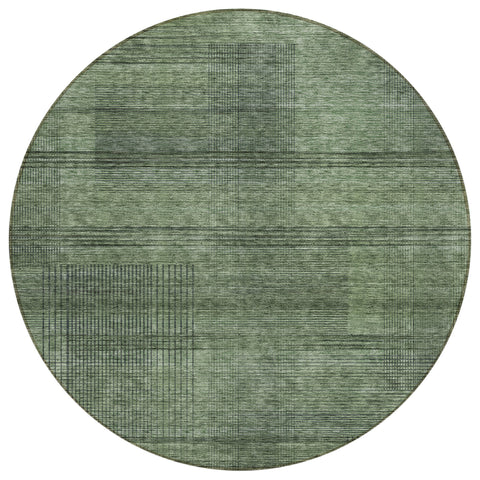 8' Olive Green And Gray Round Striped Washable Indoor Outdoor Area Rug
