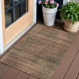 3' X 5' Orange Copper And Brown Striped Washable Indoor Outdoor Area Rug