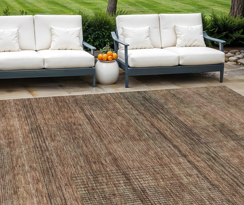 8' X 10' Orange Copper And Brown Striped Washable Indoor Outdoor Area Rug