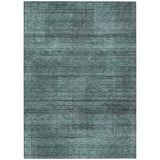 3' X 5' Teal Blue Aqua And Gray Striped Washable Indoor Outdoor Area Rug