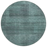 8' Teal Blue Aqua And Gray Round Striped Washable Indoor Outdoor Area Rug