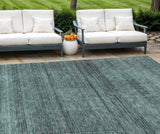 8' X 10' Teal Blue Aqua And Gray Striped Washable Indoor Outdoor Area Rug