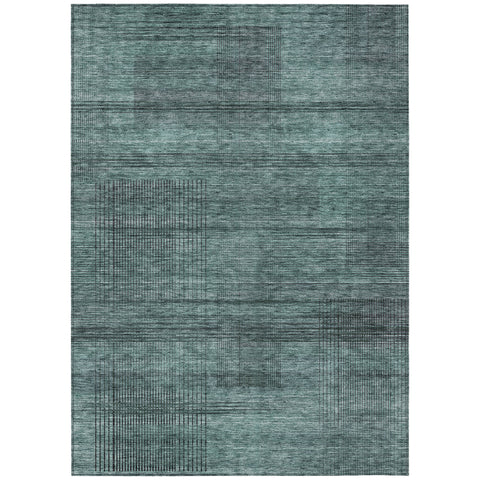 8' X 10' Teal Blue Aqua And Gray Striped Washable Indoor Outdoor Area Rug