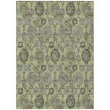 8' X 10' Artichoke Green And Gray Damask Washable Indoor Outdoor Area Rug