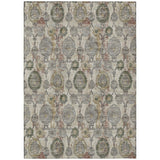 3' X 5' Beige Taupe And Green Damask Washable Indoor Outdoor Area Rug