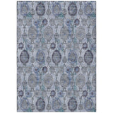 3' X 5' Navy Blue And Sky Blue Damask Washable Indoor Outdoor Area Rug