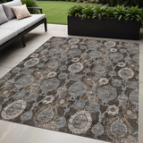 5' X 8' Brown And Beige Damask Washable Indoor Outdoor Area Rug