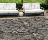 8' X 10' Brown And Beige Damask Washable Indoor Outdoor Area Rug