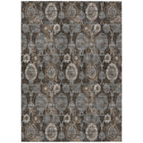 8' X 10' Brown And Beige Damask Washable Indoor Outdoor Area Rug