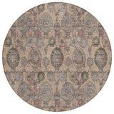 8' Coral Gray And Green Round Damask Washable Indoor Outdoor Area Rug