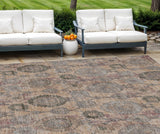 8' X 10' Coral Gray And Green Damask Washable Indoor Outdoor Area Rug